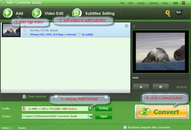 the steps of converting 3GP to AMV