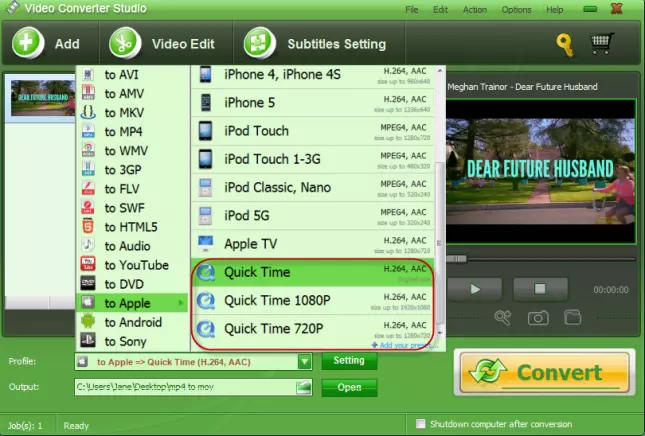 Convert MP4 file to MOV