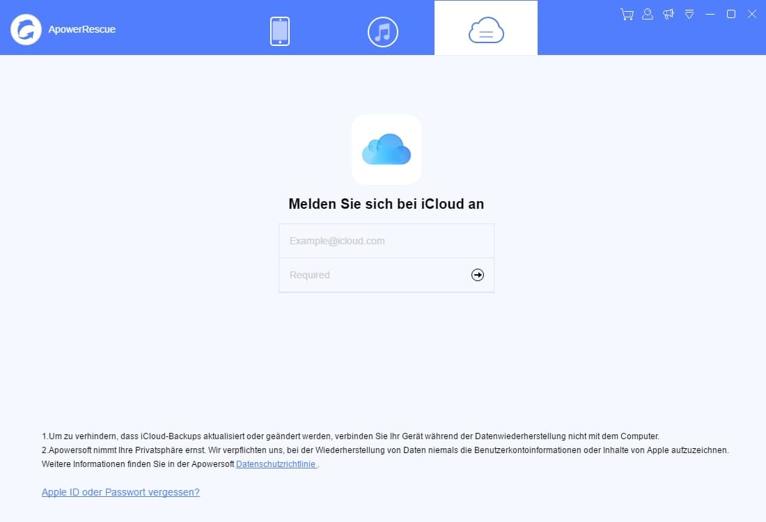 Geben Sie iCloud ein