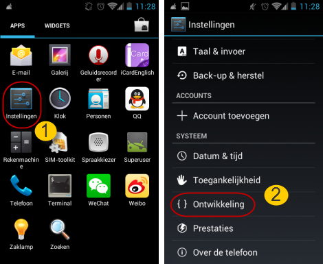 werkwijze 1 aan het inschakelen van USB debugging op Android 4.0-4.1