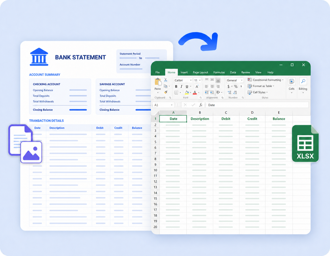 Transforme extratos bancários em dados Excel editáveis