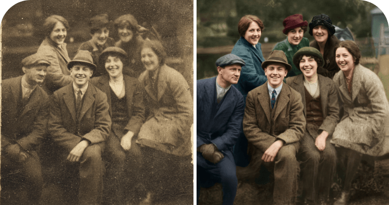 Pulihkan foto keluarga lama dengan menghilangkan goresan dan menambahkan warna.