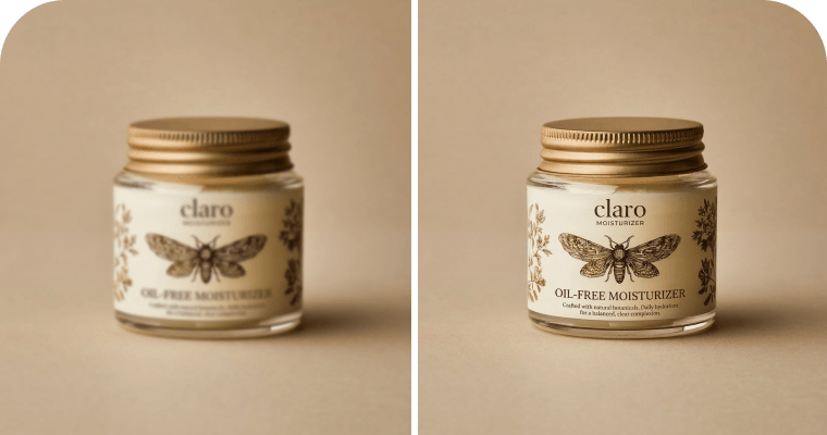 Perbaiki teks label produk yang buram agar lebih jelas dan mudah dibaca.