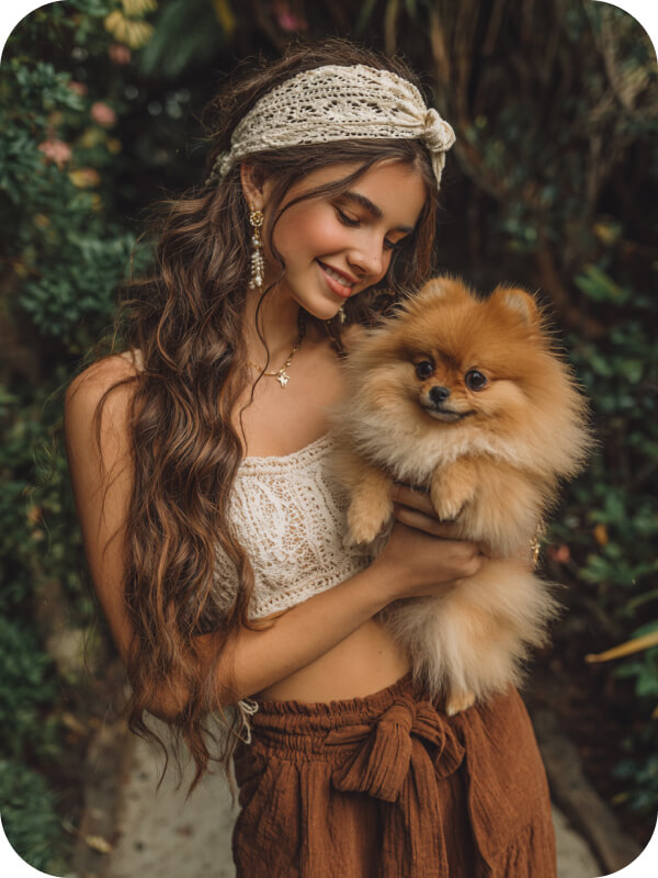 Foto portrait outdoor blur dengan hewan peliharaan yang diperjelas menjadi gambar lebih detail