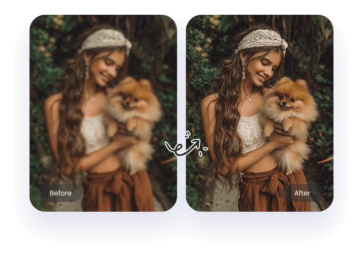 Foto portrait outdoor blur dengan hewan peliharaan yang diperjelas menjadi gambar lebih detail