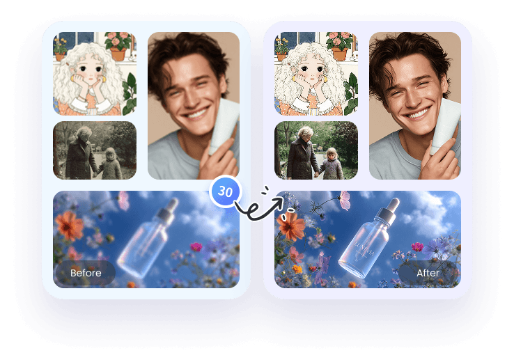 Contoh pemrosesan batch untuk memperjelas banyak foto dengan AI image enhancer