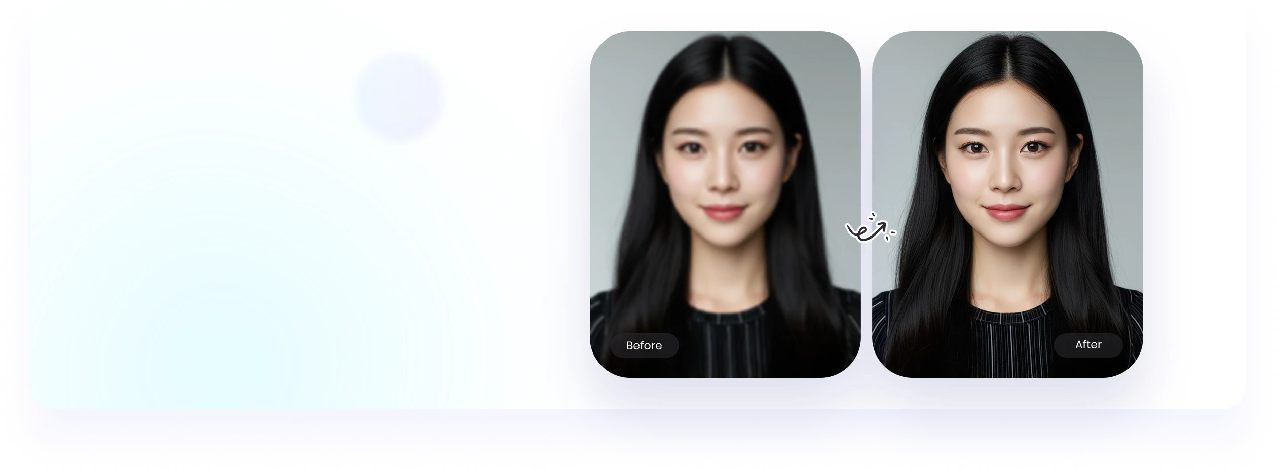 ぼやけた顔写真が自然で鮮明なポートレートに改善された人物写真高画質化の例