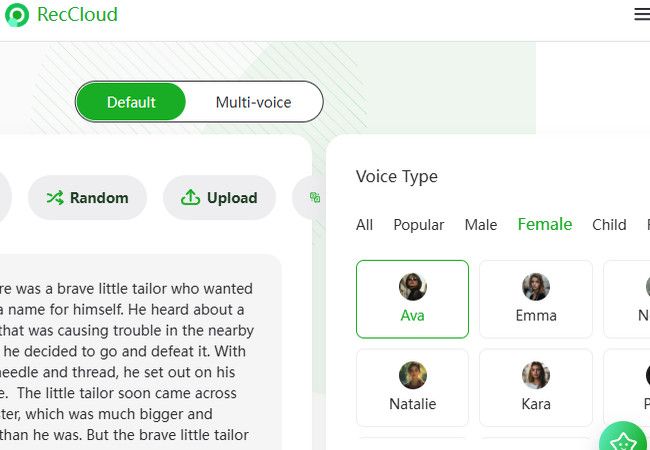 reccloud website voice generator interface