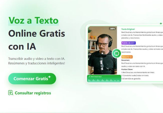 interfaz de conversión de voz a texto de reccloud