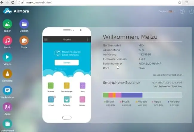 AirMore für Handyverwaltung
