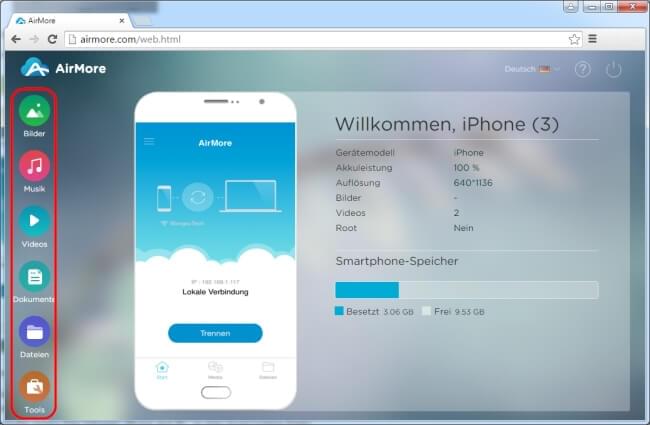 iPhone mit AirMore Web verbinden