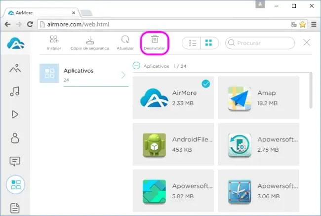Desinstalar Aplicativos Usando o AirMore