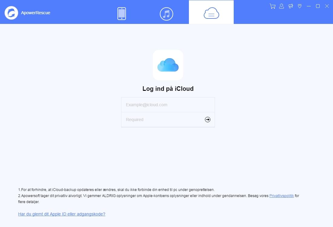 Indtast iCloud