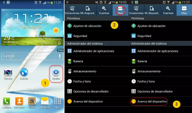 Procesar 1 para abrir depuración USB en Android 4.2-4.3