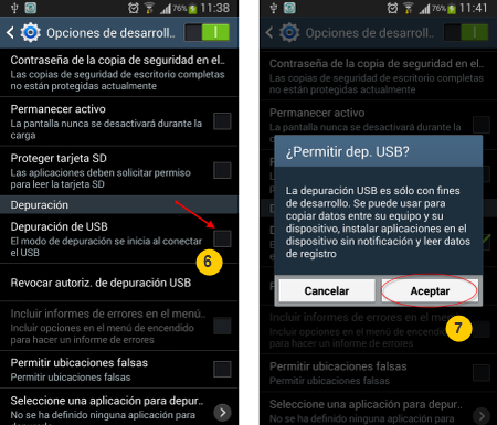 Procesar 3 para abrir depuración USB en Android 4.2-4.3