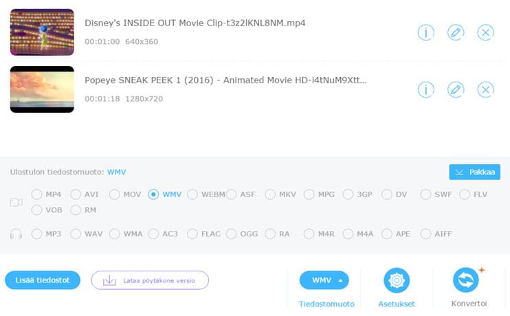 valitse tiedostomuoto