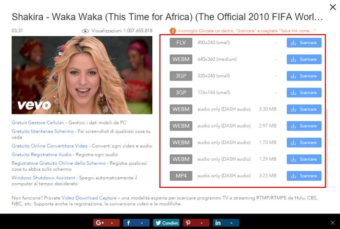 Selezionare i formati