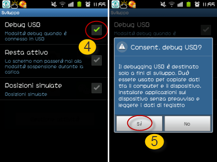 processo 2 a abilitare il degugging USB su on Android 1.6-3.2
