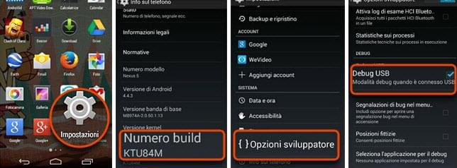 attivare il debugging USB su Android 4.4 e superiore