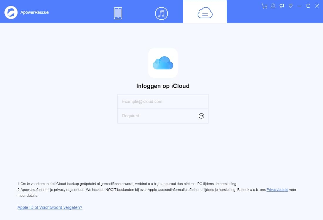 Voer iCloud in