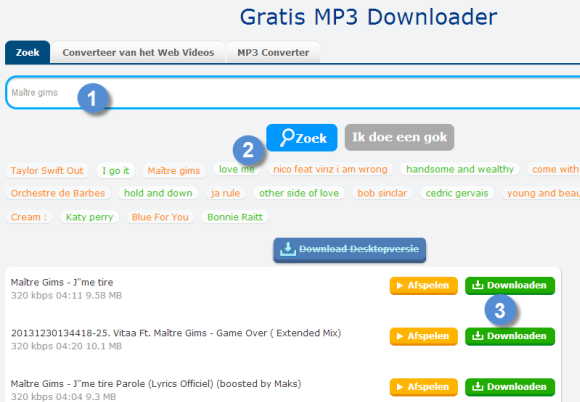 Gratis MP3 Downloader interface