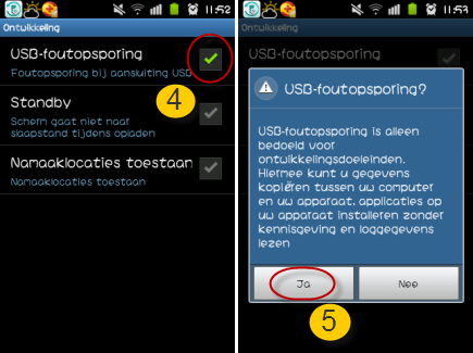 werkwijze 2 aan het inschakelen van USB debugging op Android 1.6-3.2
