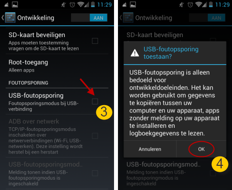 werkwijze 2 aan het inschakelen van USB debugging op Android 4.0-4.1