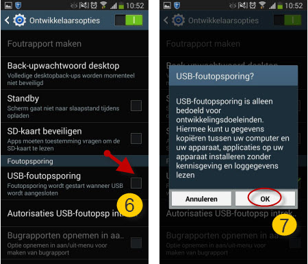 werkwijze 3 aan openen van de USB debugging op Android 4.2-4.3