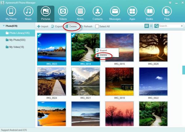 delete iPhone photos with phone manager