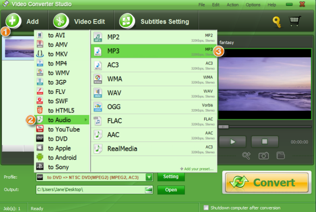 Video converter studio interfcace