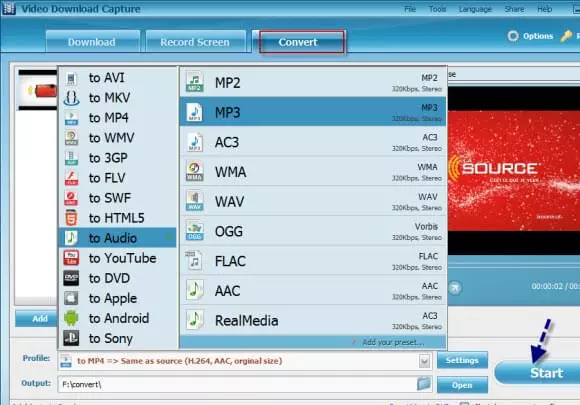 myspace video to audio