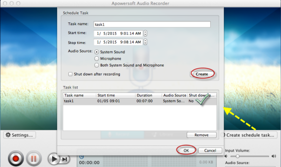set timer to record audio