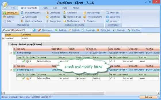 Visualcron interface