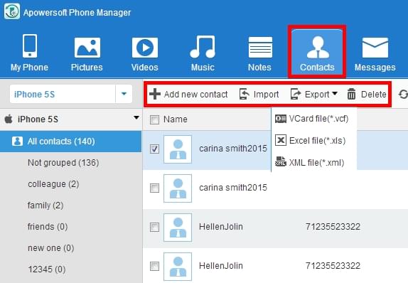 Apowersoft manage contacts