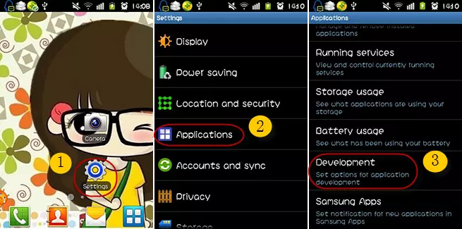 Process 1 to turn on USB debugging on Android 1.6-3.2