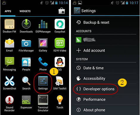 Process 1 to activate USB debugging on Android 4.0-4.1