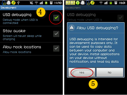 Process 2 to turn on USB debugging on Android 1.6-3.2