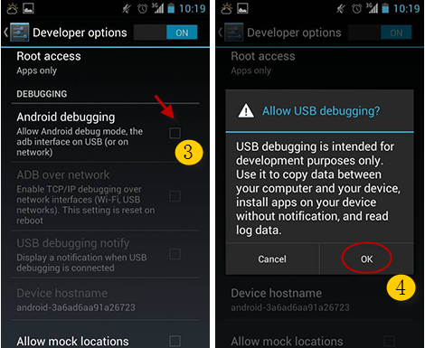 Process 2 to activate USB debugging on Android 4.0-4.1
