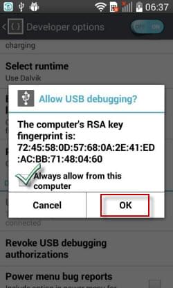 allow USB debugging from computer