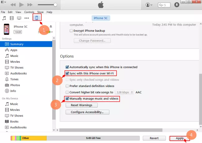Check iTunes options